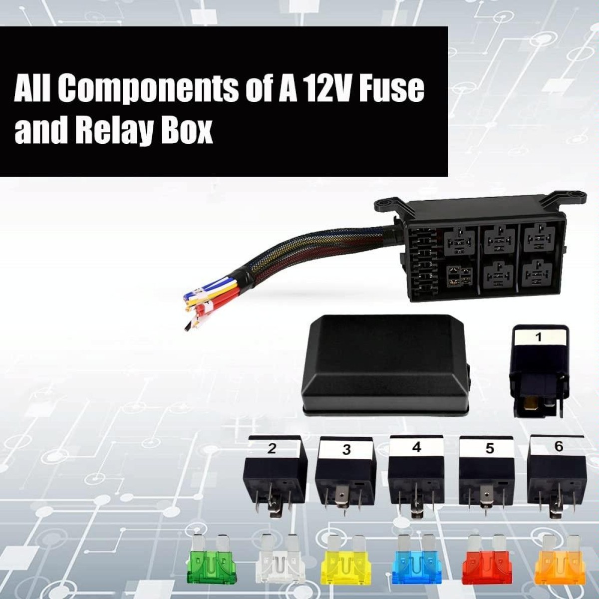 24V 5 Pin Car 6 Slots Waterproof Relay Fuse Box with Cable
