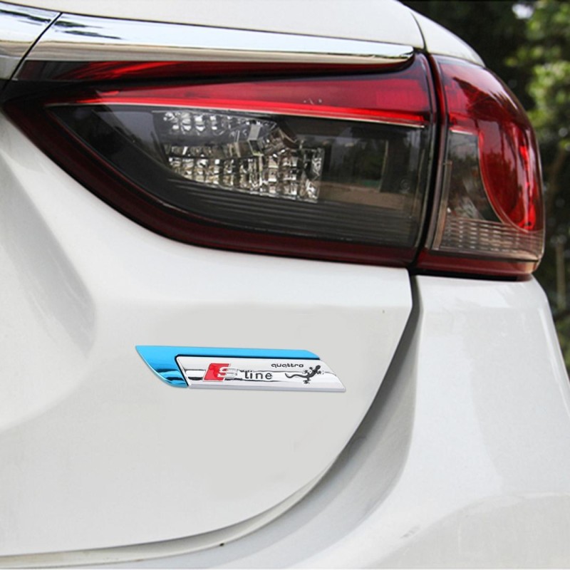 1 Pair Car S Line Personalized Aluminum Alloy Decorative Stickers, Size: 11.5 x 2.5 x 0.5cm (Blue)