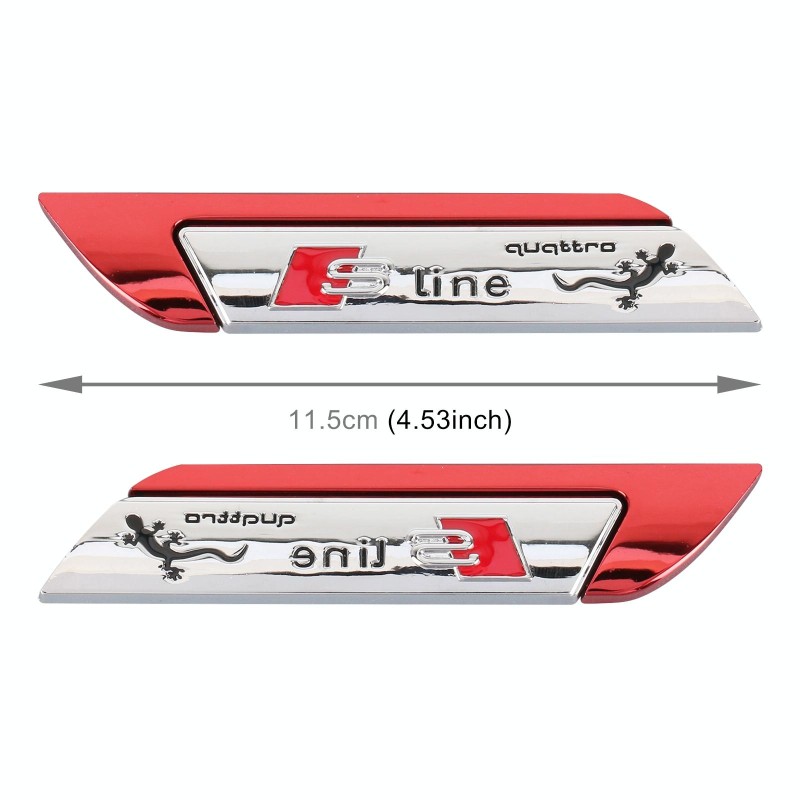 1 Pair Car S Line Personalized Aluminum Alloy Decorative Stickers, Size: 11.5 x 2.5 x 0.5cm (Red)