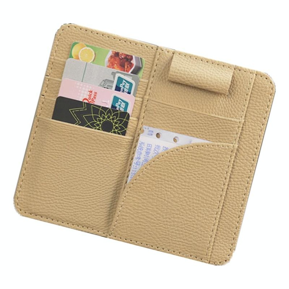 Car Multifunctional Sun Visor Card Holder Bill Storage Card Bag (Beige)