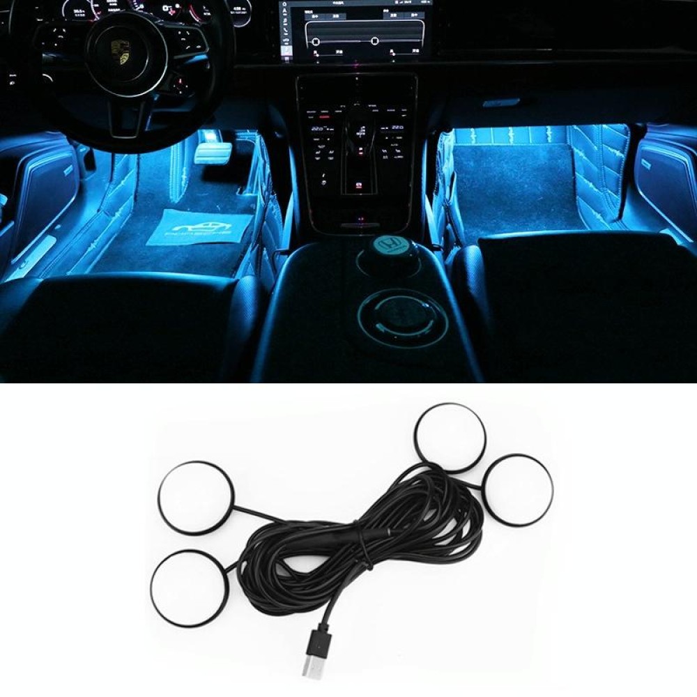 Car 4 in 1 USB RGB Foot LED Atmosphere Light (Ice Blue Light)