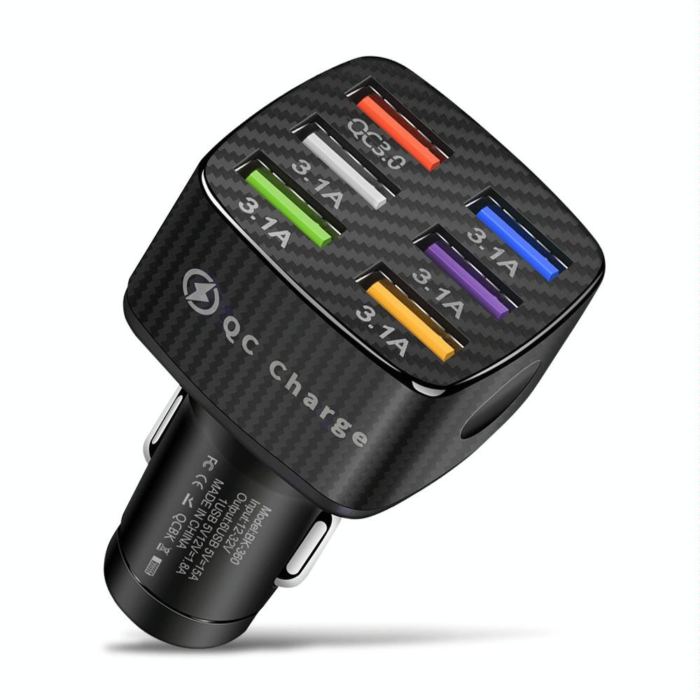 BK-360 6 in 1 QC3.0+3.1A USB luminescent Car Charger (Black)