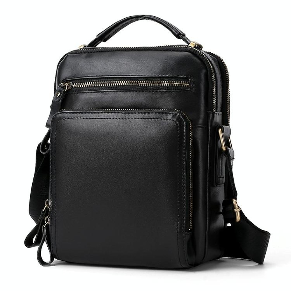 6028 Multifunctional Fashion Top-grain Leather Messenger Bag Casual Men Shoulder Bag (Black)