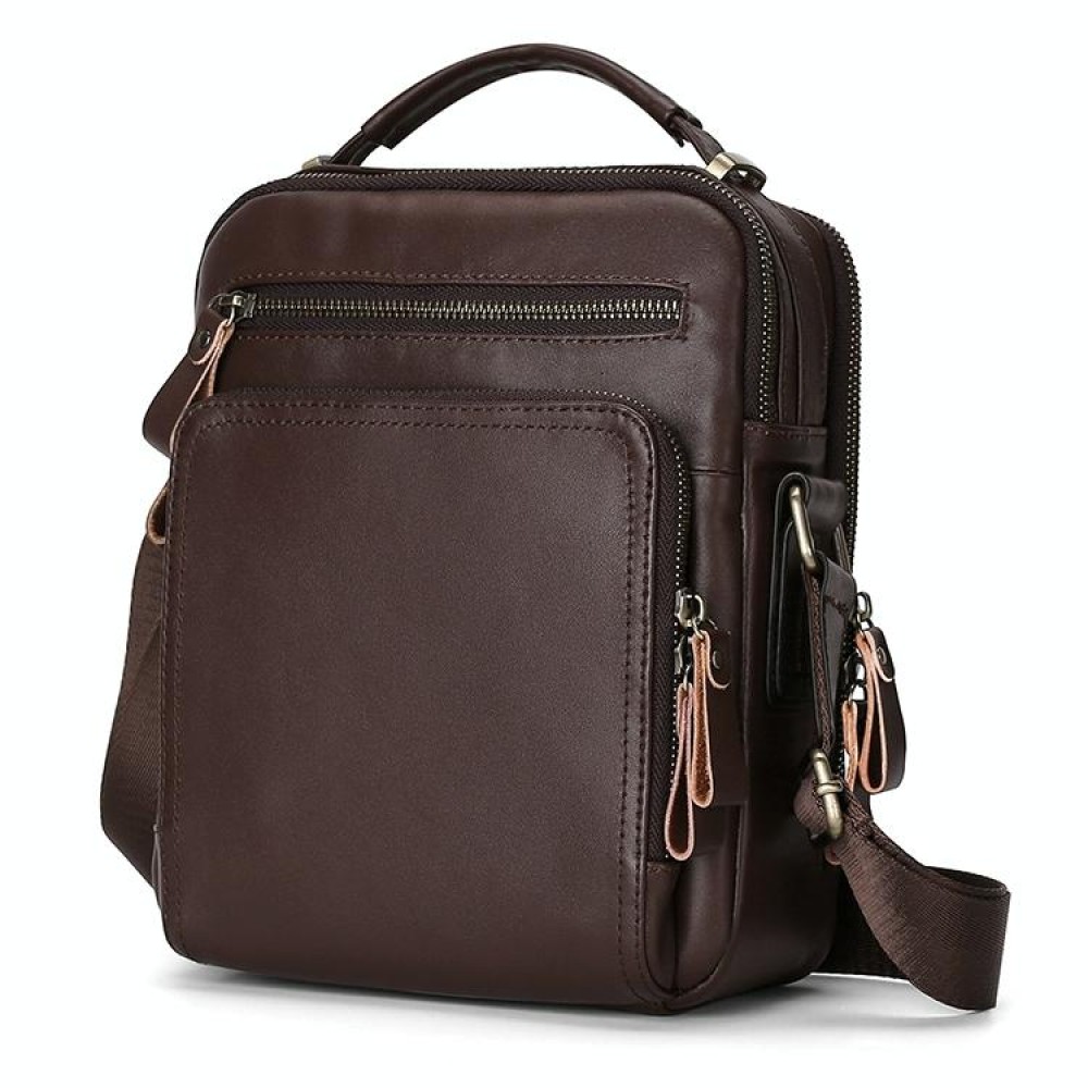 6028 Multifunctional Fashion Top-grain Leather Messenger Bag Casual Men Shoulder Bag (Coffee)
