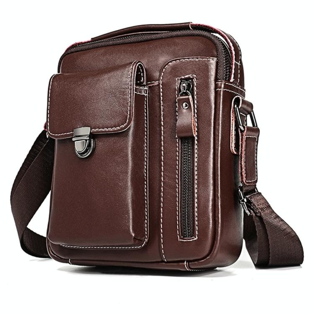 6029 Multifunctional Fashion Top-grain Leather Messenger Bag Casual Men Shoulder Bag (Coffee)