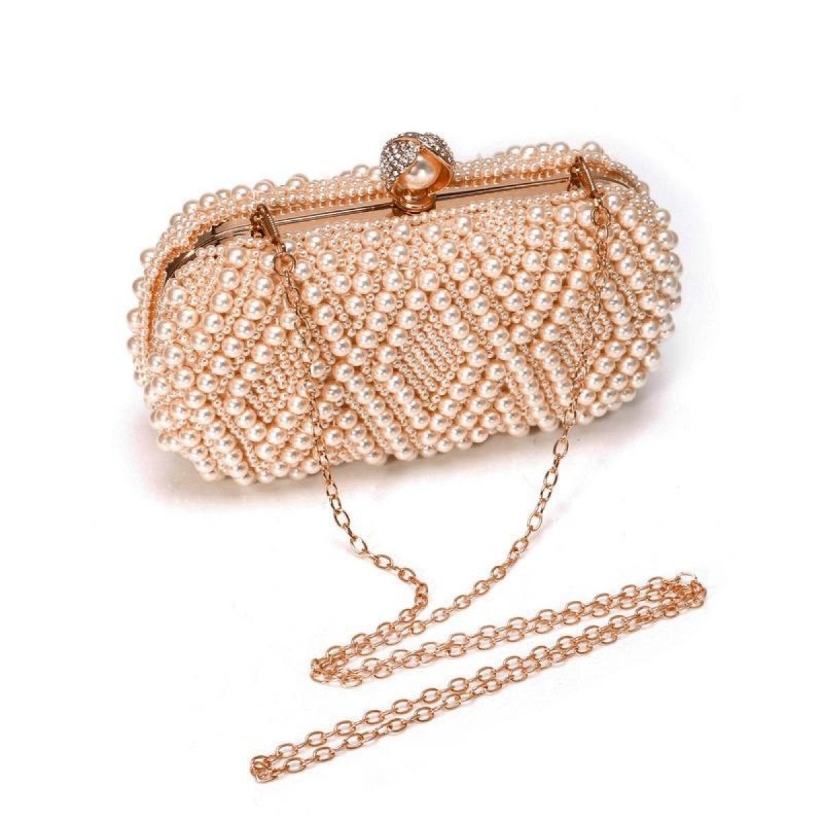 Women Fashion Banquet Party Pearl Handbag Single Shoulder Crossbody Bag (Champagne Gold)