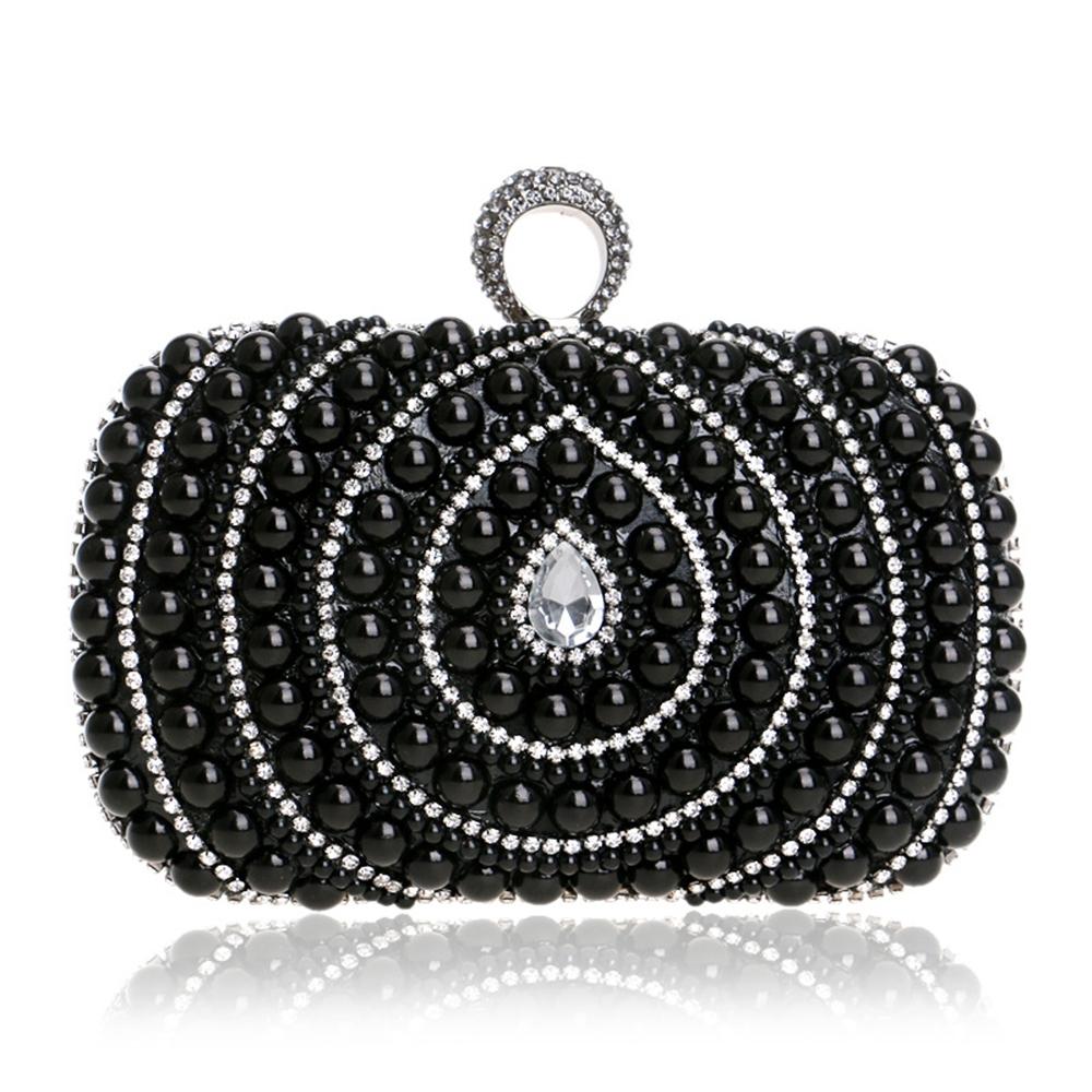 Women Fashion Banquet Party Pearl Handbag(Black)