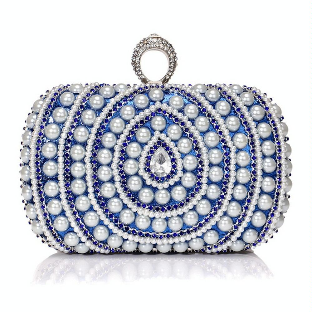 Women Fashion Banquet Party Pearl Handbag(Blue)