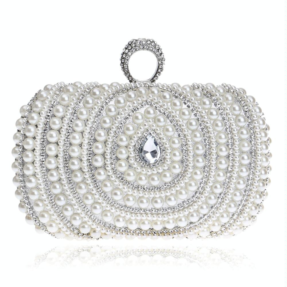 Women Fashion Banquet Party Pearl Handbag(Silver)