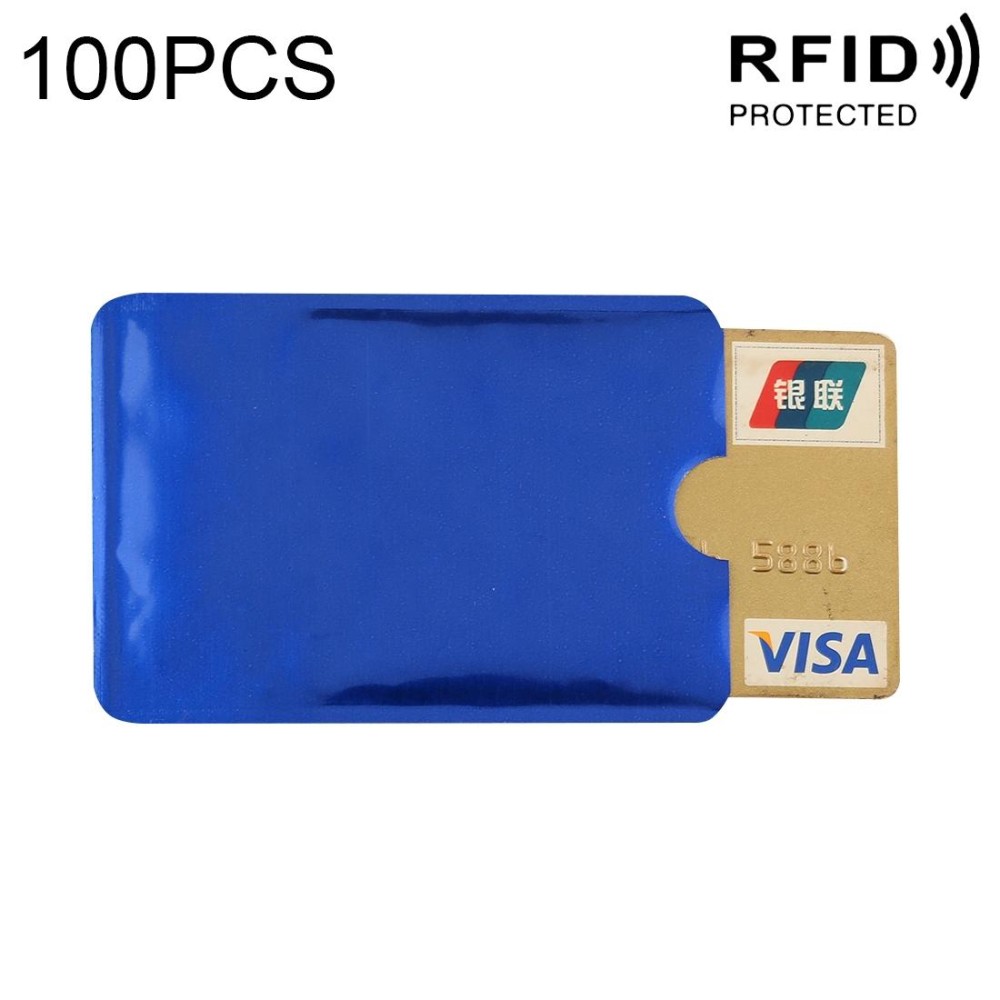 100pcs Aluminum Foil RFID Blocking Credit Card ID Bank Card Case Card Holder Cover, Size: 9 x 6.3cm (Blue)