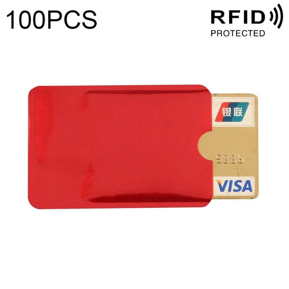 100pcs Aluminum Foil RFID Blocking Credit Card ID Bank Card Case Card Holder Cover, Size: 9 x 6.3cm (Red)