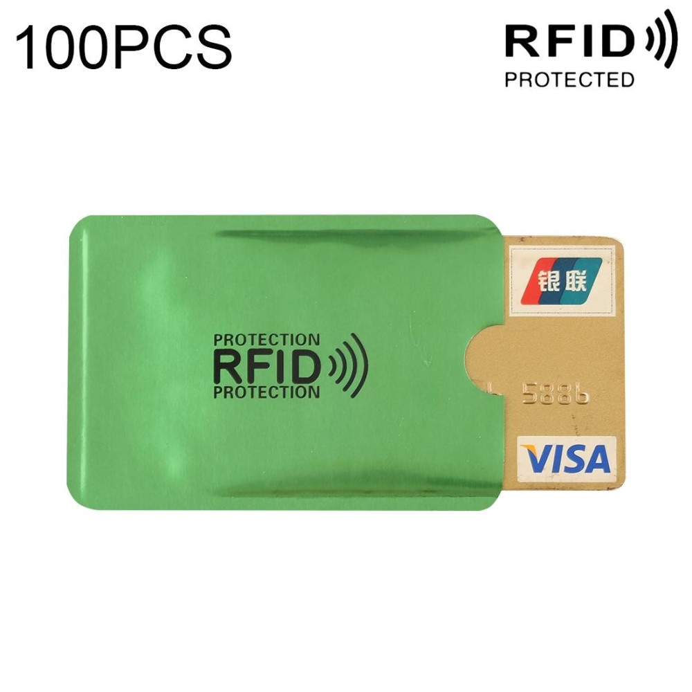 100pcs Aluminum Foil RFID Blocking Credit Card ID Bank Card Case Card Holder Cover, Size: 9 x 6.3cm (Green)
