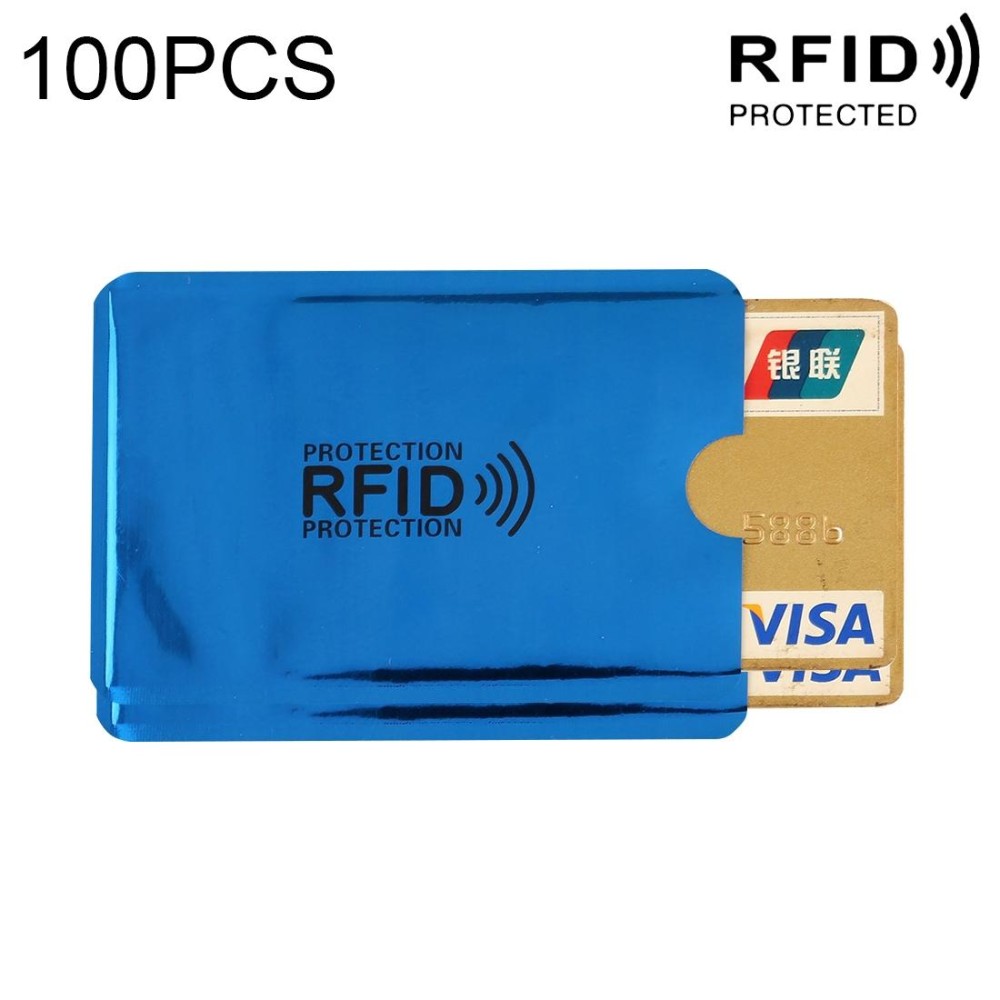 100pcs Aluminum Foil RFID Blocking Credit Card ID Bank Card Case Card Holder Cover, Size: 9 x 6.3cm (Blue)