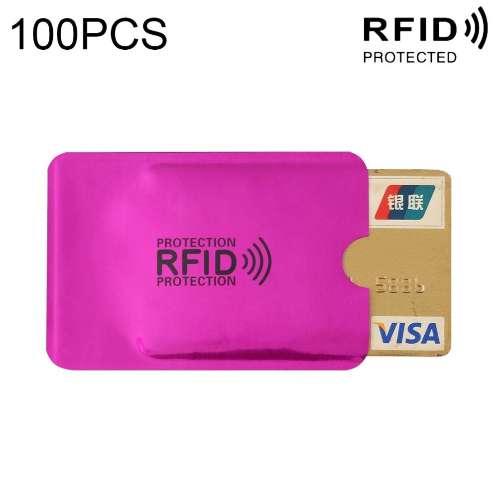 100pcs  Aluminum Foil RFID Blocking Credit Card ID Bank Card Case Card Holder Cover, Size: 9 x 6.3cm (Purple)