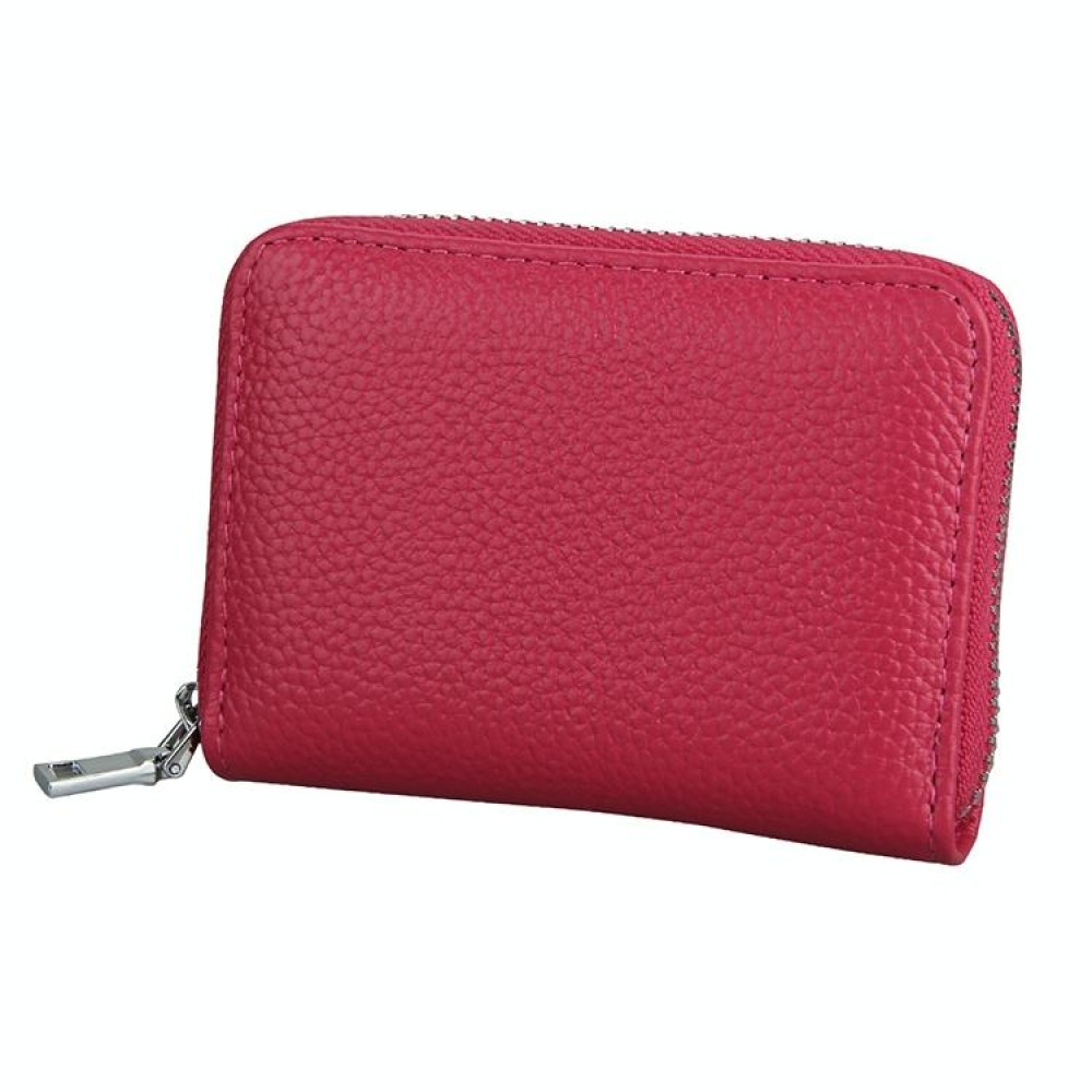 KB205 Antimagnetic RFID Litchi Texture Leather Zipper Large-capacity Card Holder Wallet(Rose Red)