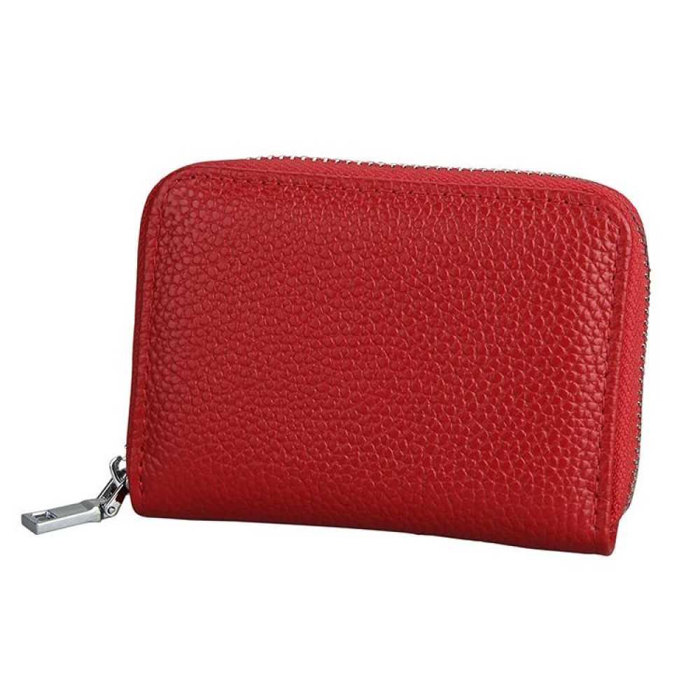 KB205 Antimagnetic RFID Litchi Texture Leather Zipper Large-capacity Card Holder Wallet(Red)