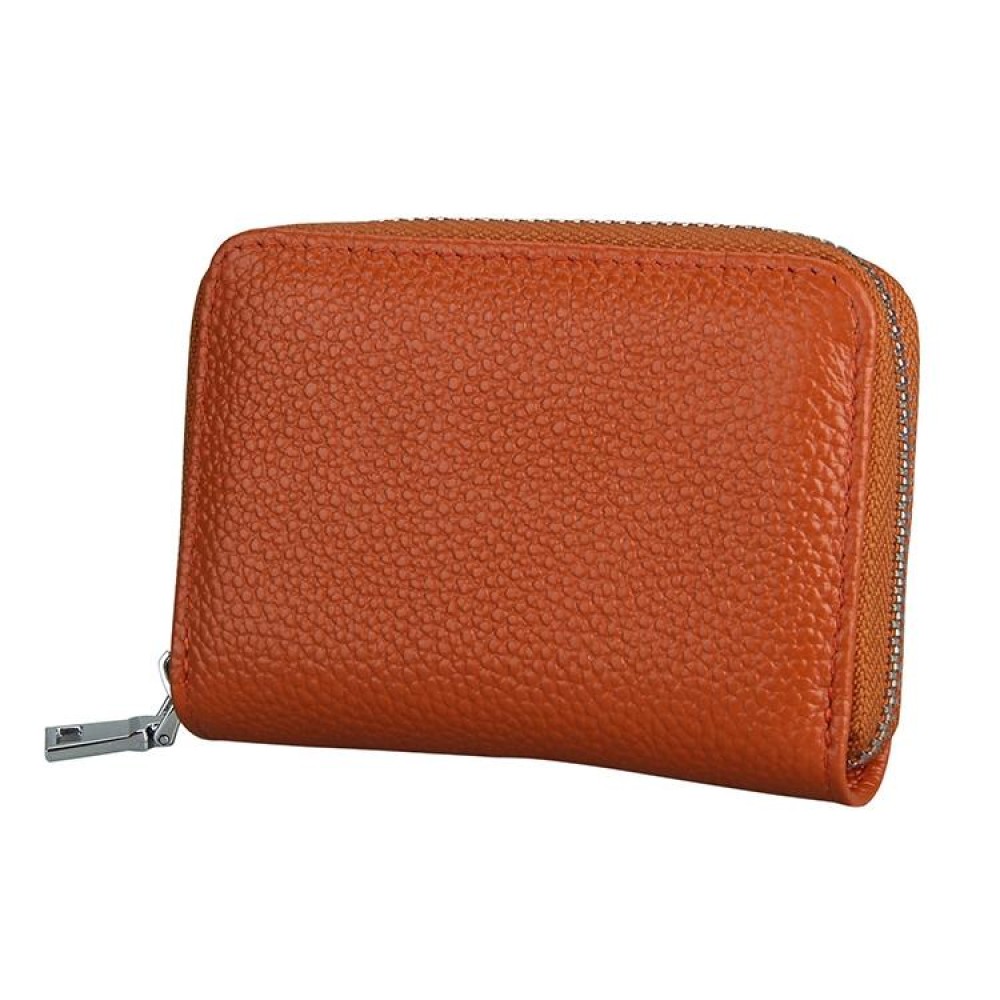 KB205 Antimagnetic RFID Litchi Texture Leather Zipper Large-capacity Card Holder Wallet(Brown)