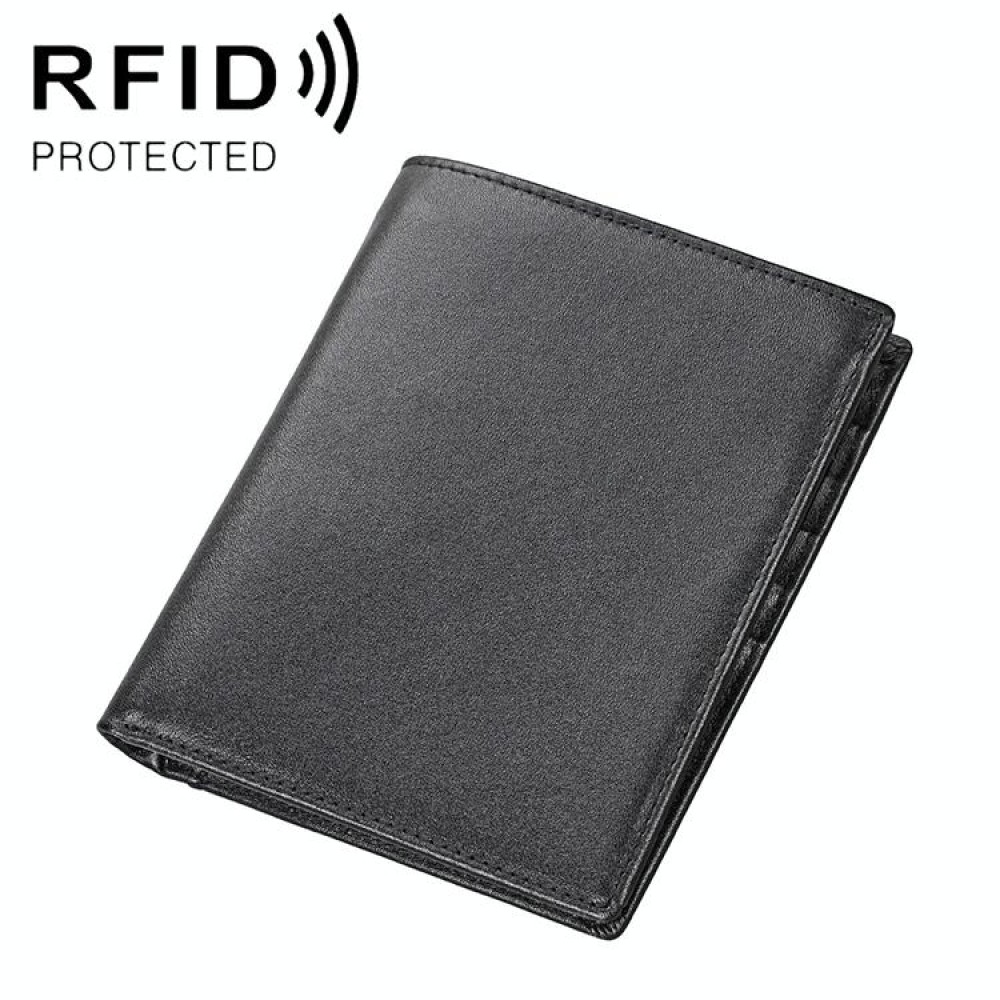 8235 Antimagnetic RFID Multi-function Crazy Horse Texture Leather Wallet Passport Bag(Black)