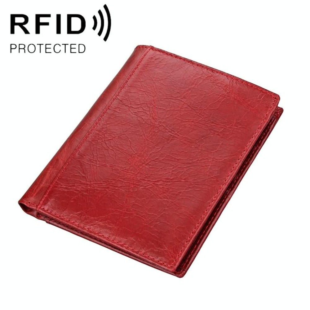 8235 Antimagnetic RFID Multi-function Crazy Horse Texture Leather Wallet Passport Bag(Red)