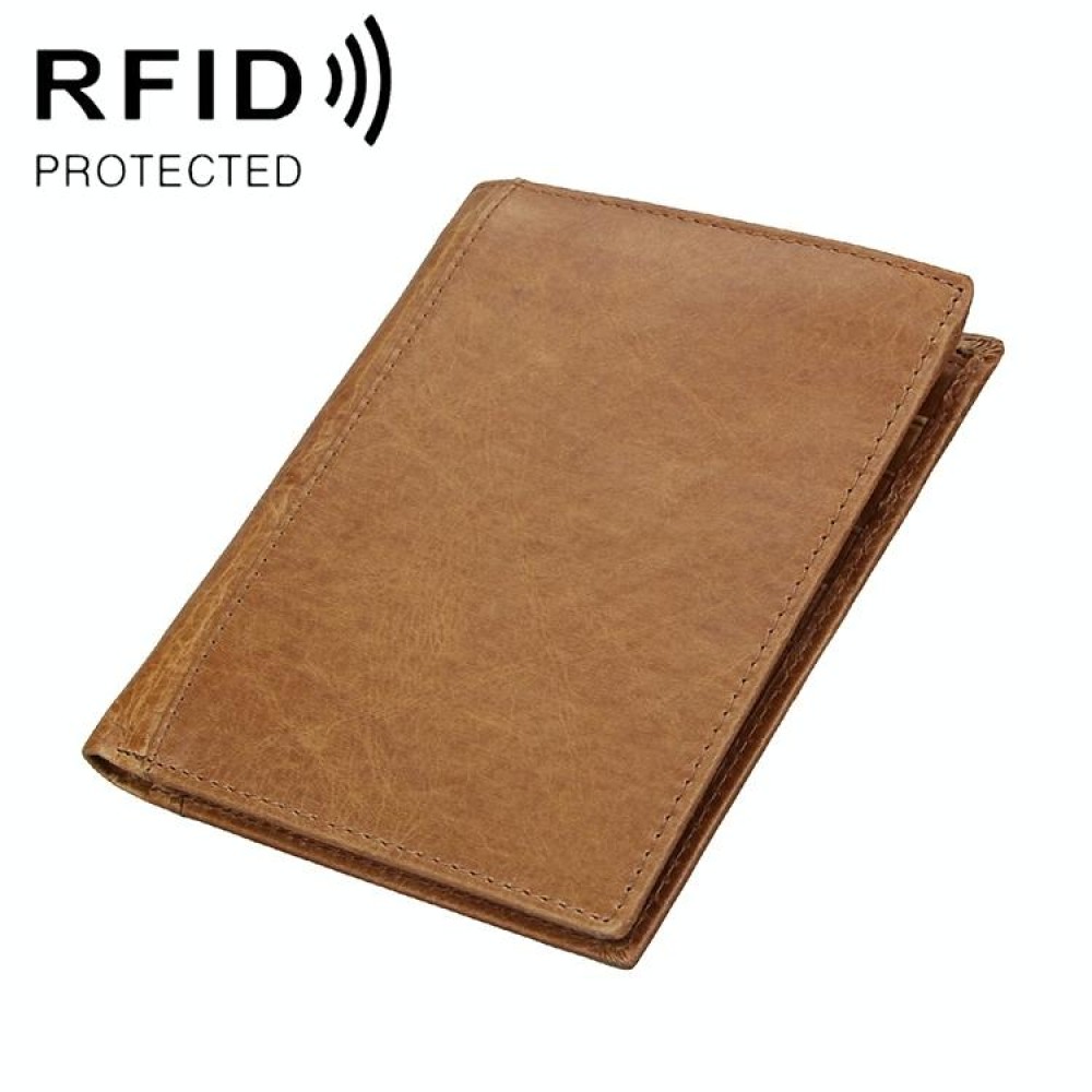 8235 Antimagnetic RFID Multi-function Crazy Horse Texture Leather Wallet Passport Bag(Yellowish-brown)