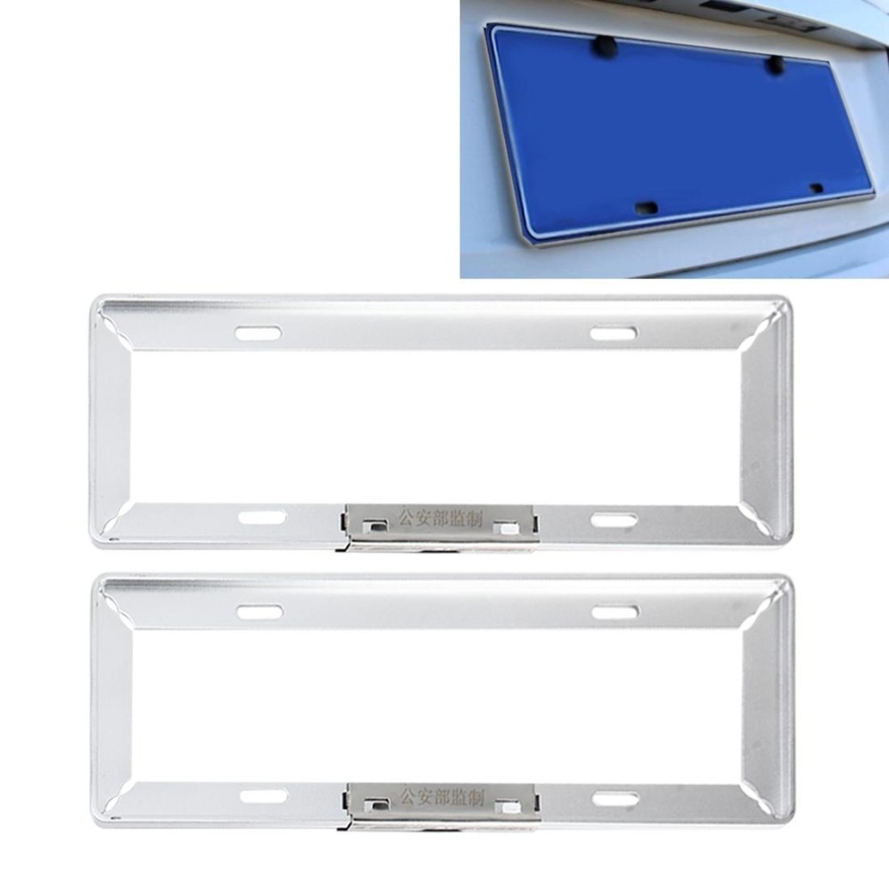 2 PCS Simple and Beautiful Car License Plate Frame Holder Universal License Plate Holder Car Accessories(Silver)