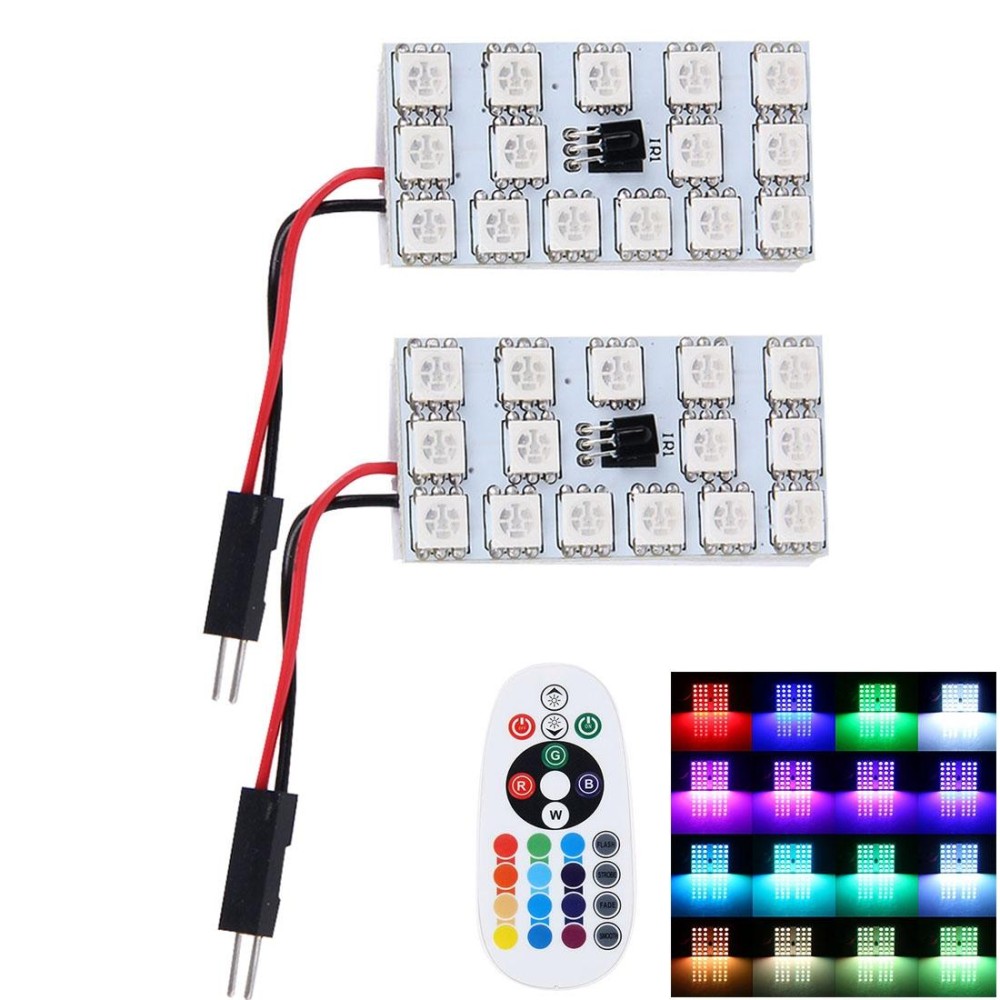 2 PCS Colorful 41MM T10 + Bicuspid Port Remote Control Car Dome Lamp LED Reading Light with 15 LED Lights