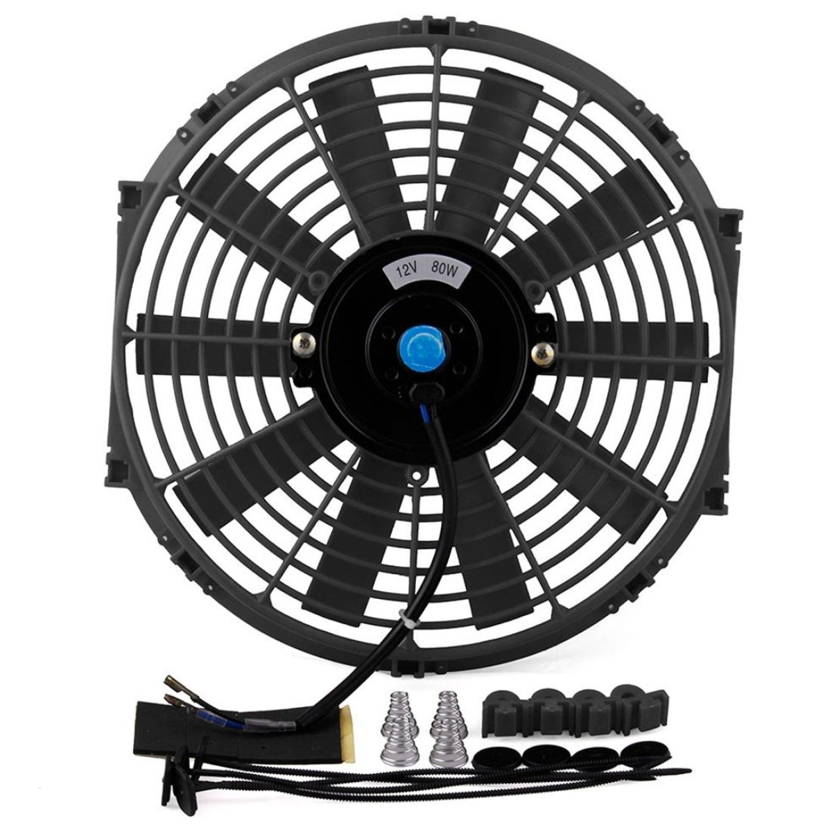 12V 80W 12 inch Car Cooling Fan High-power Modified Tank Fan Cooling Fan Powerful Auto Fan Mini Air Conditioner for Car(Black)