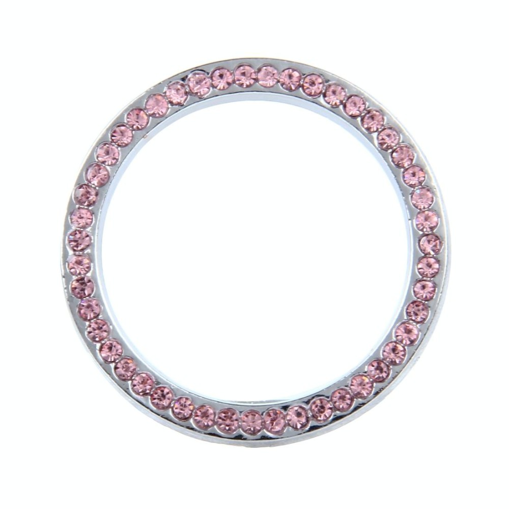 Universal Car Aluminum Steering Wheel Decoration Ring with Diamond For Start Stop Engine System(Pink)