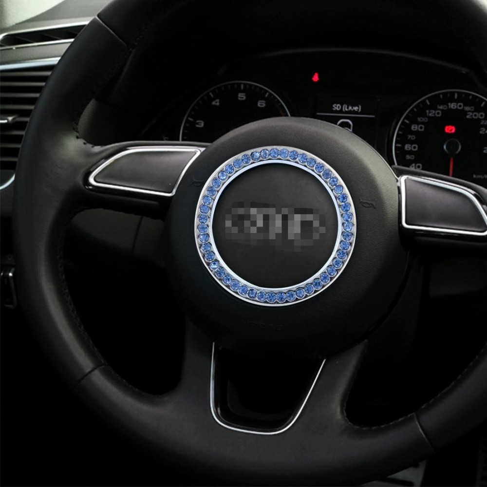Universal Car Aluminum Steering Wheel Decoration Ring with Diamond For Start Stop Engine System(Blue)