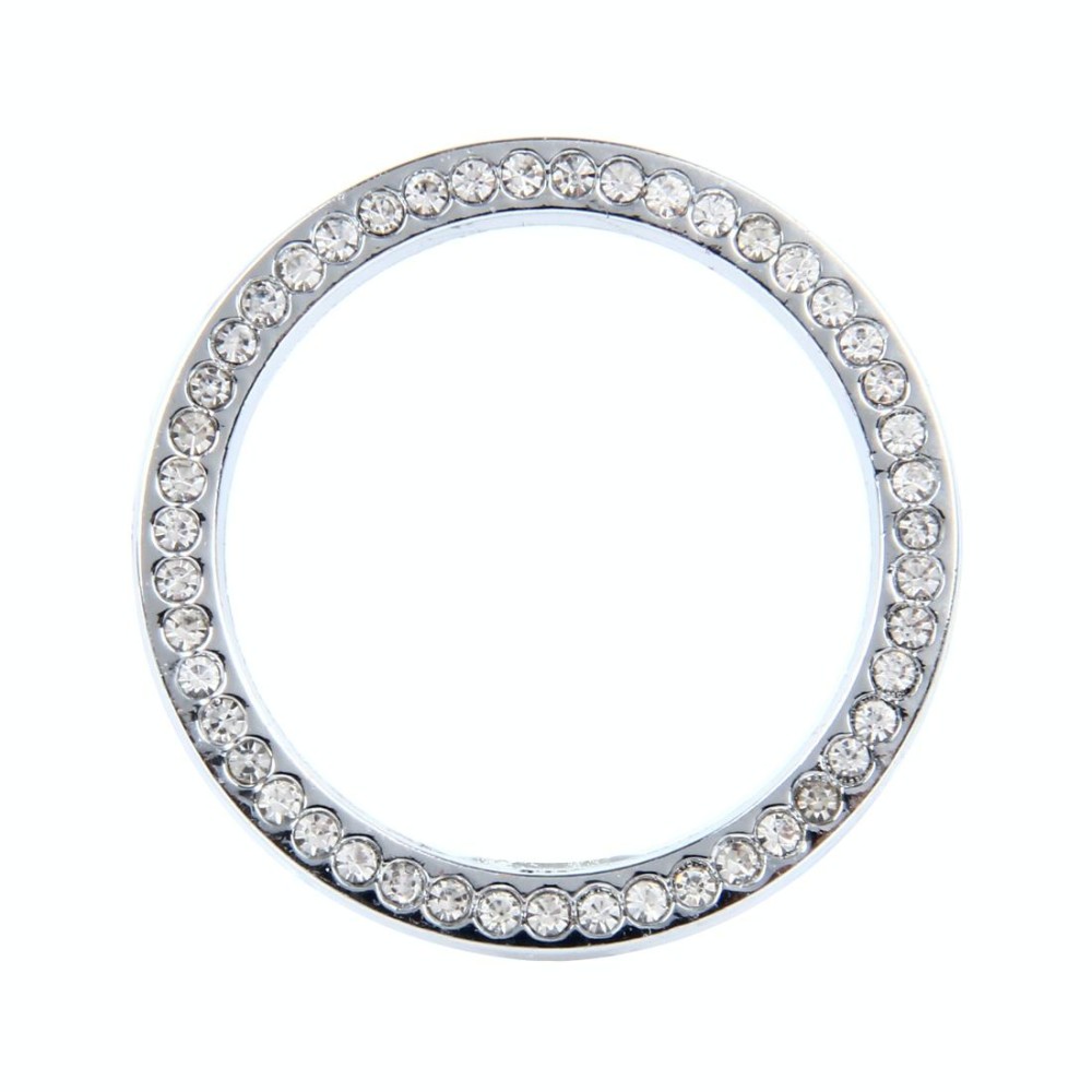 Universal Car Aluminum Steering Wheel Decoration Ring with Diamond For Start Stop Engine System(Silver)