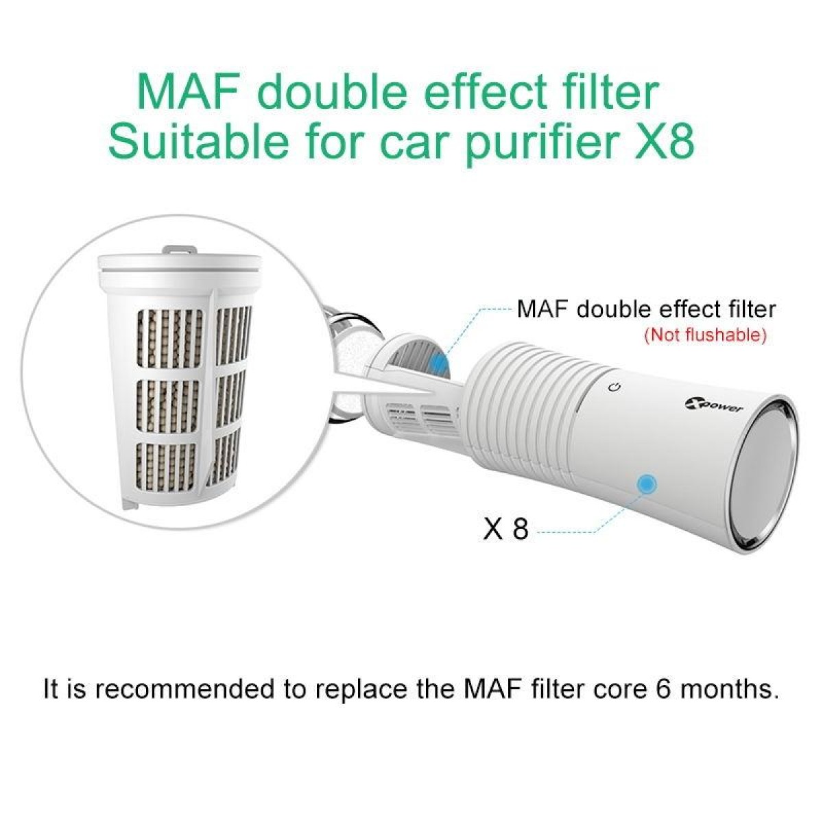 XPower M8 Car Air Purifier Filter + Filter Element for XPower X8 Nano Air Purifier