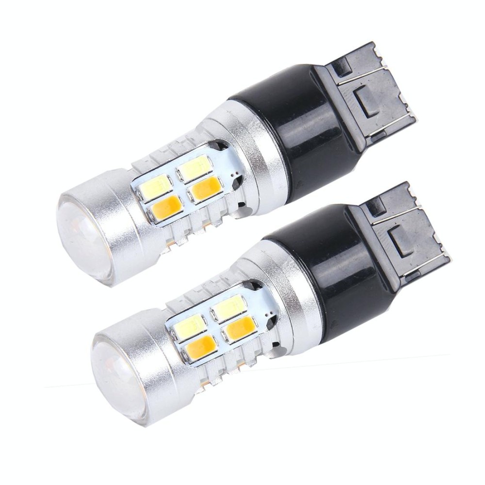 2 PCS T20/7443 10W 1000 LM 6000K White + Yellow Light Turn Signal Light with 20 SMD-5730-LED Lamps And Len. DC 12-24V