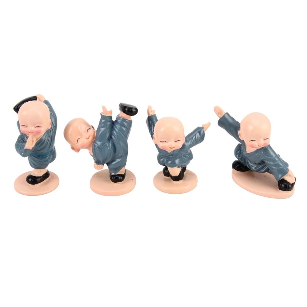 4 PCS/Lot Cute Automotive Interiors Little Monk Ornaments Resin Cute Chinese Kung Fu Monk Car Home Decoration Ornaments Miniatures Crafts