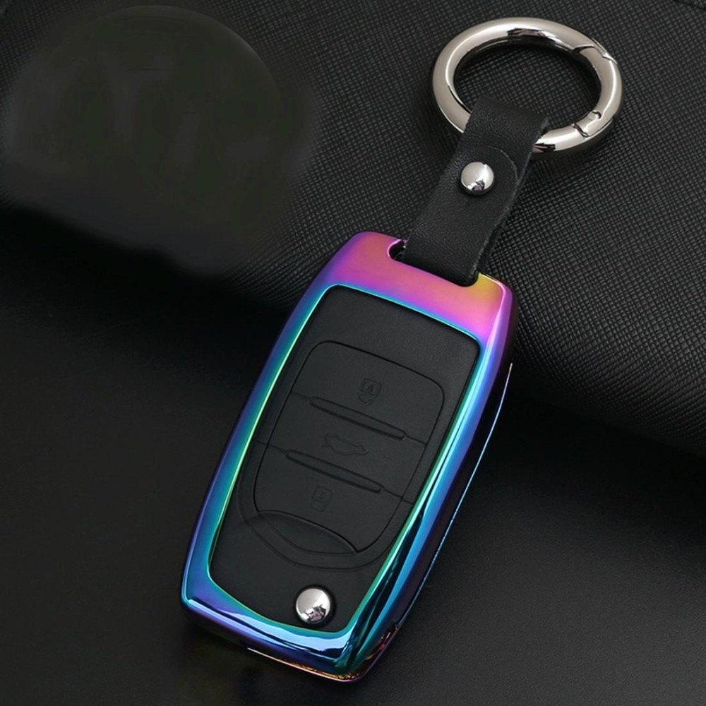 A Style Car Auto Buckle Key Shell Colorful Ring Zinc Alloy Car Chain Shell Car Key Shell Case for PAOJUN, Random Color Delivery