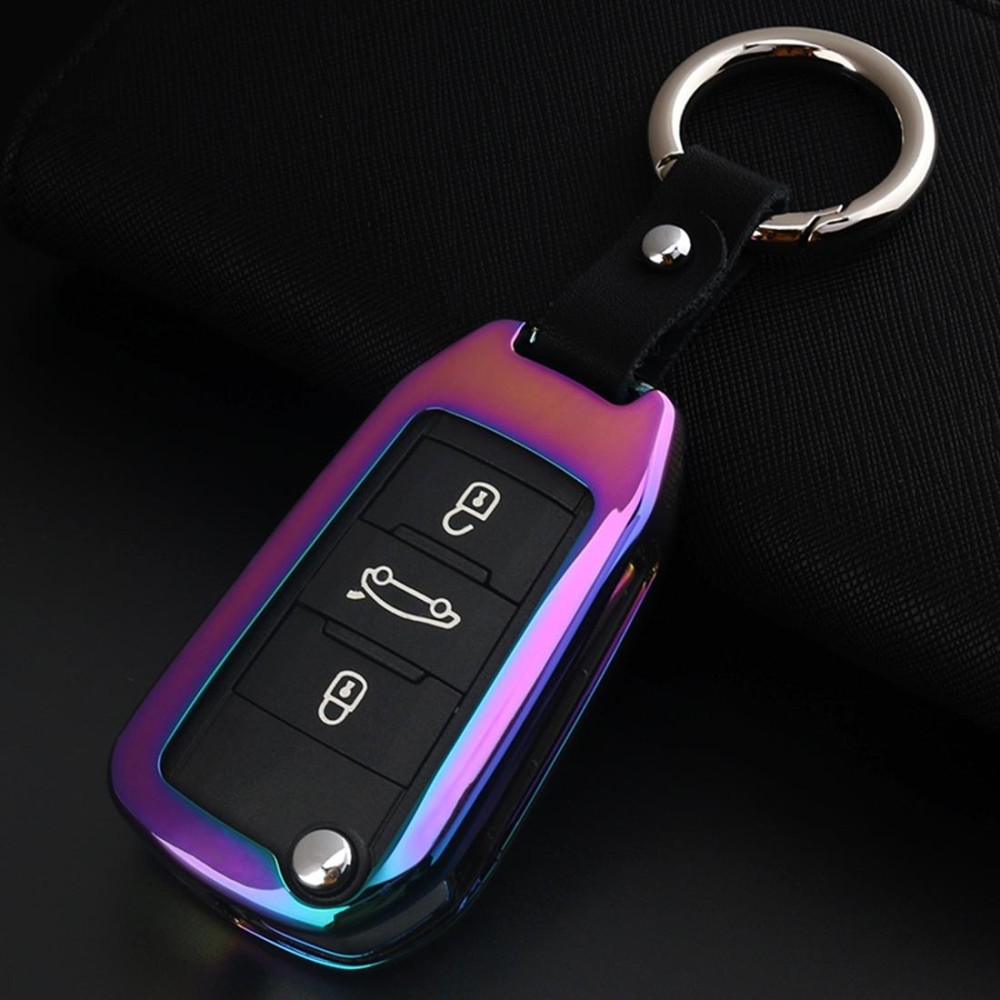 A Style Car Buckle Key Shell Zinc Alloy Car Key Shell Case Key Ring for Citroen, Random Color Delivery