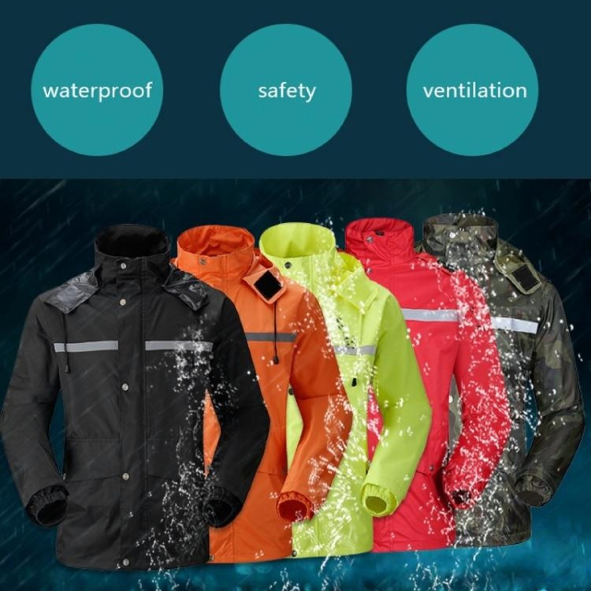 Durable Reflective Motorcycle Split Raincoat Pants Riding Bicycle Electric Bike Windproof Waterproof Rain Wear for Adult, Size: XL(Black)