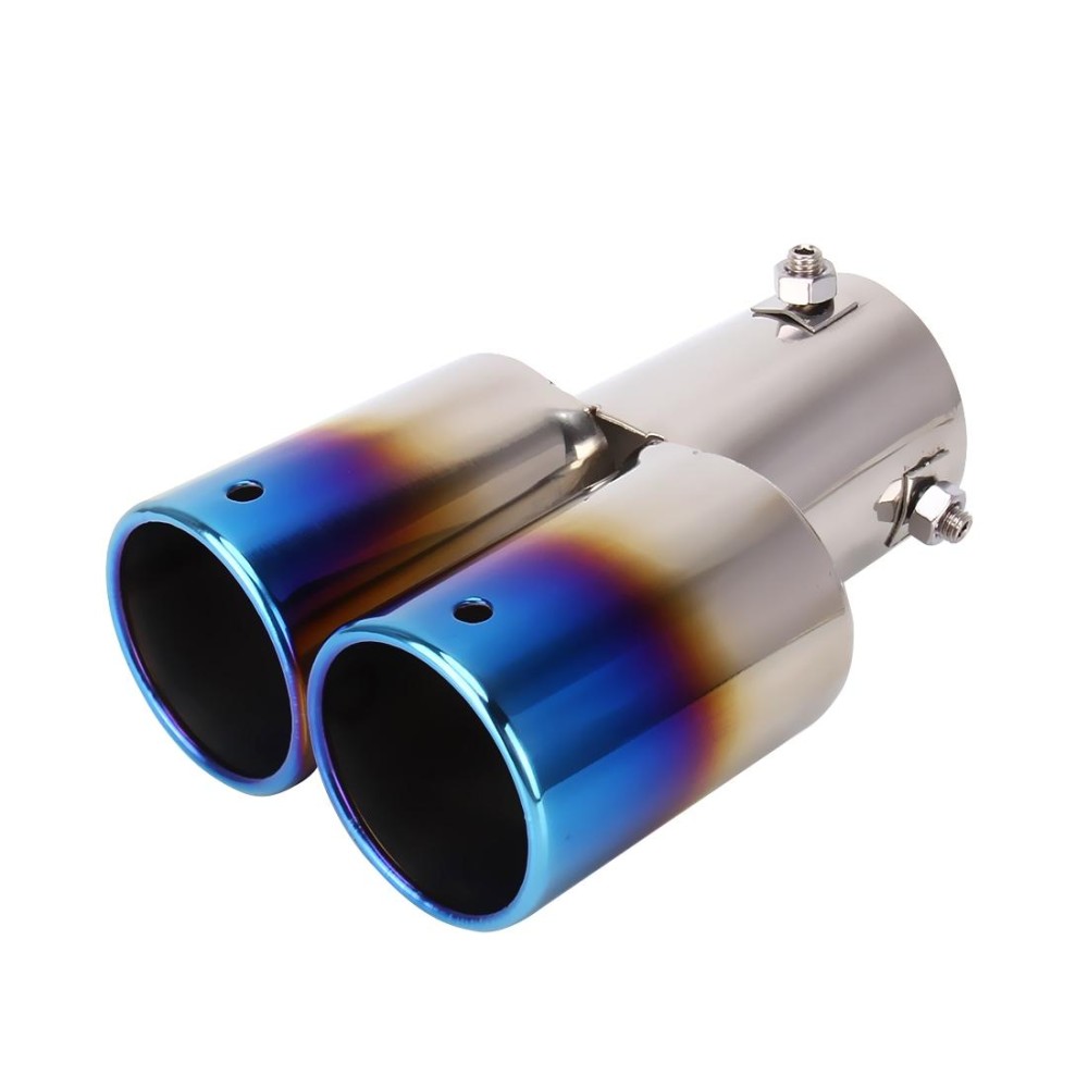 Universal Car Styling Stainless Steel Straight Double Outlets Exhaust Tail Muffler Tip Pipe(Blue)