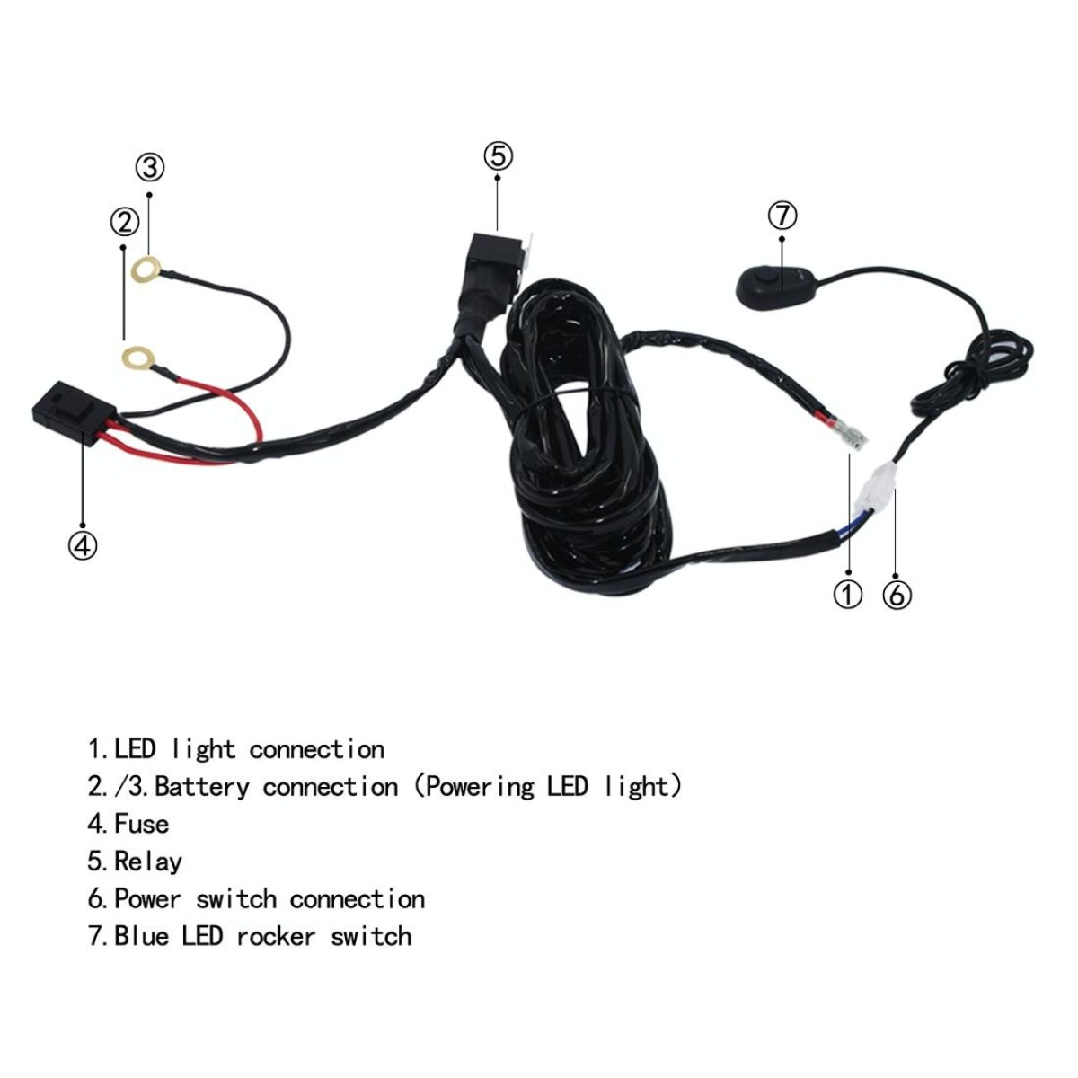 Offroad Driving 300W Light Bar Wiring Harness with Fuse DC 14V 40 Amp Relay ON/OFF Switch