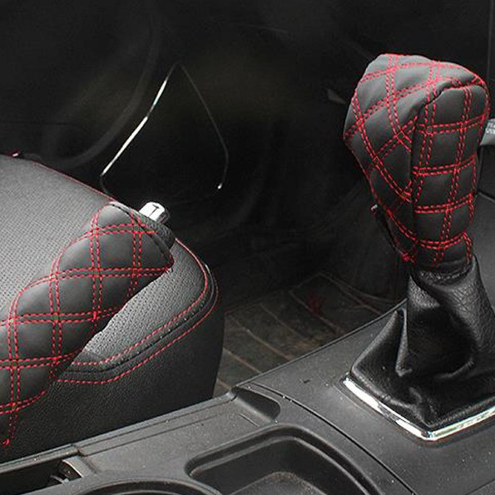 2 PCS Car Hand Brake Cover Shift Knob Gear Stick Cushion Sets Cover Car Accessory Interior Decoration Pad(Red)