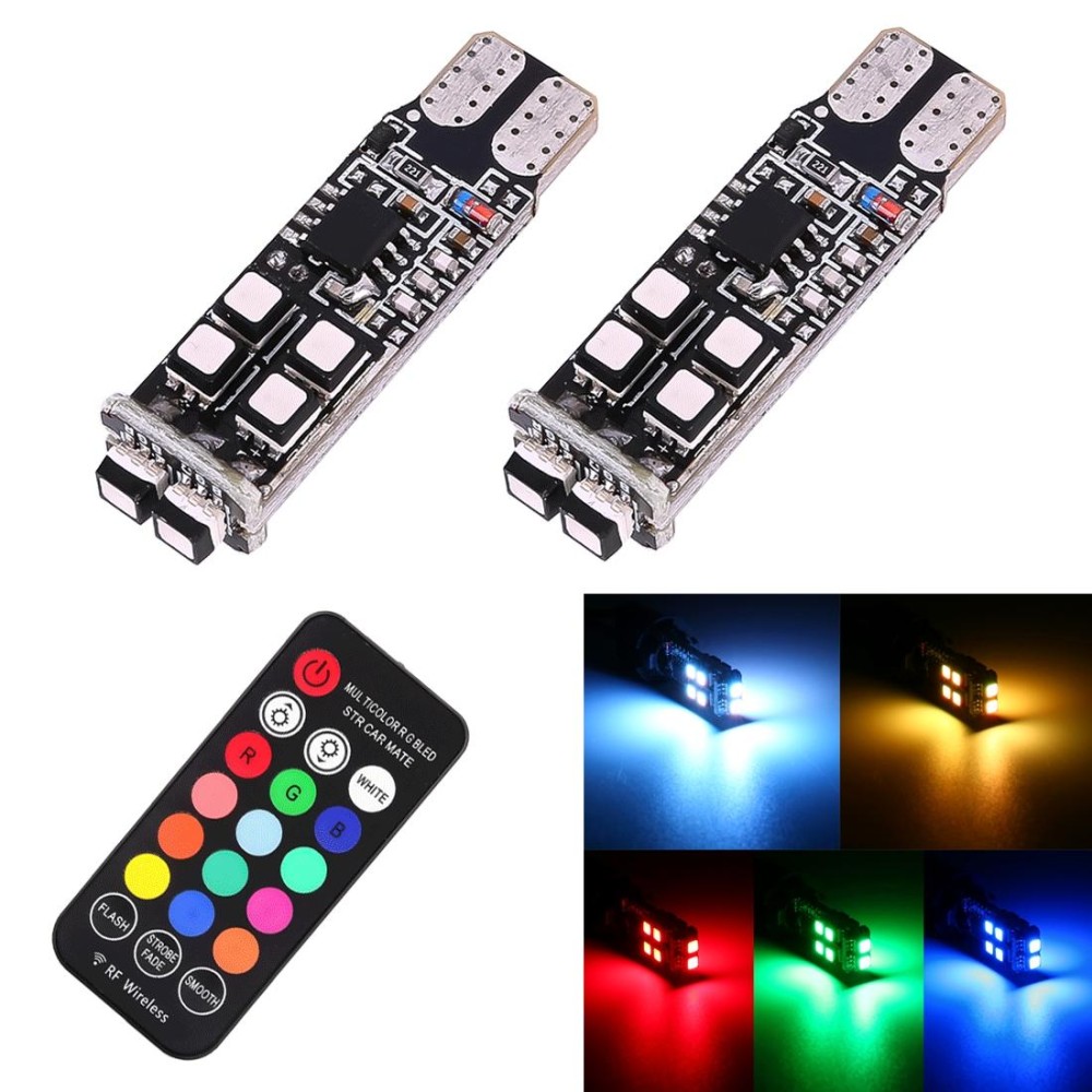 2 PCS W5W 194 T10 Multi Colors 10 SMD 3535 LED Car Clearance Light Marker Light with Remote Control, DC 12V