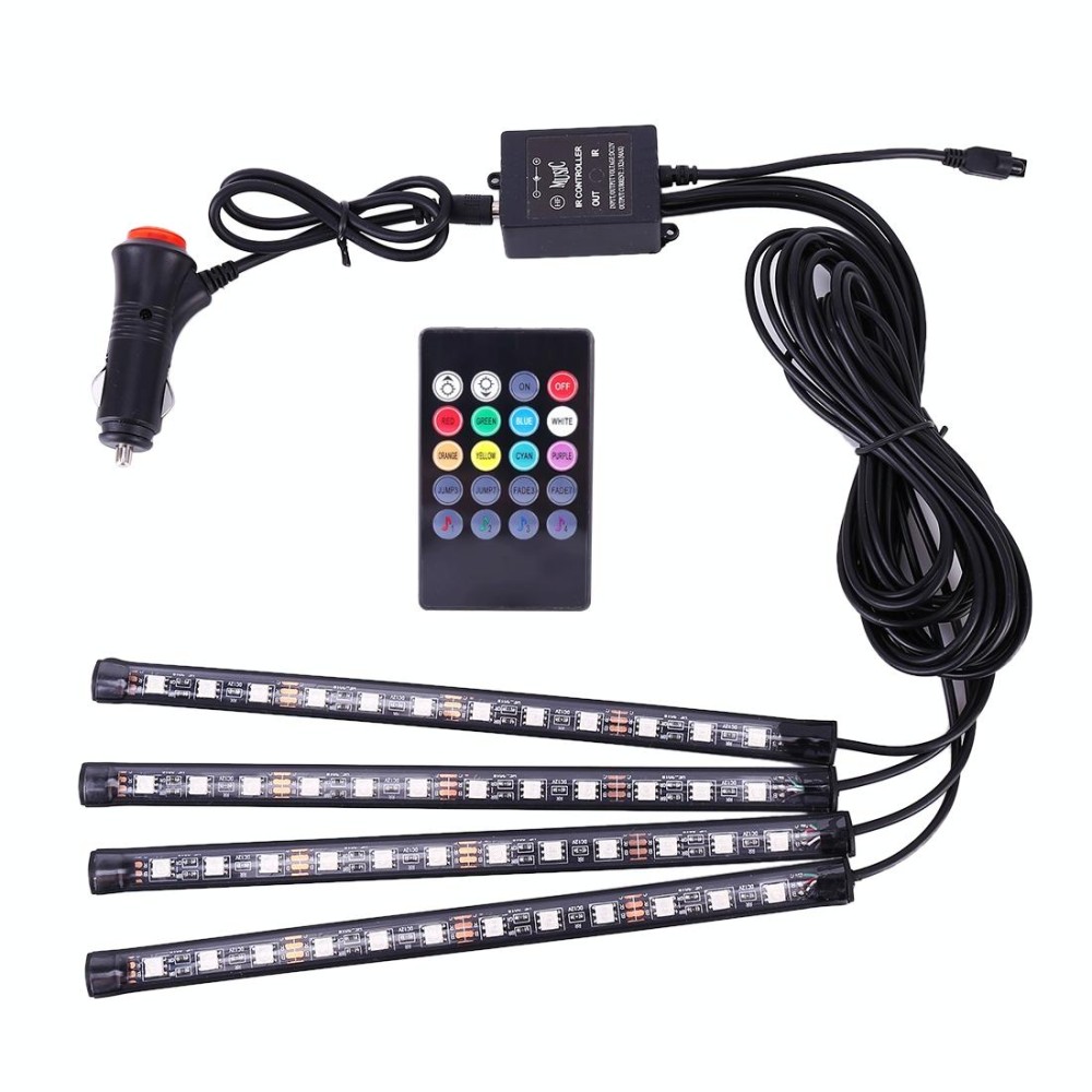 4 in 1 Universal Car Colorful Acoustic LED Atmosphere Lights Colorful Lighting Decorative Lamp, with 48LEDs SMD-5050 Lamps and Remote Control, DC 12V 7W