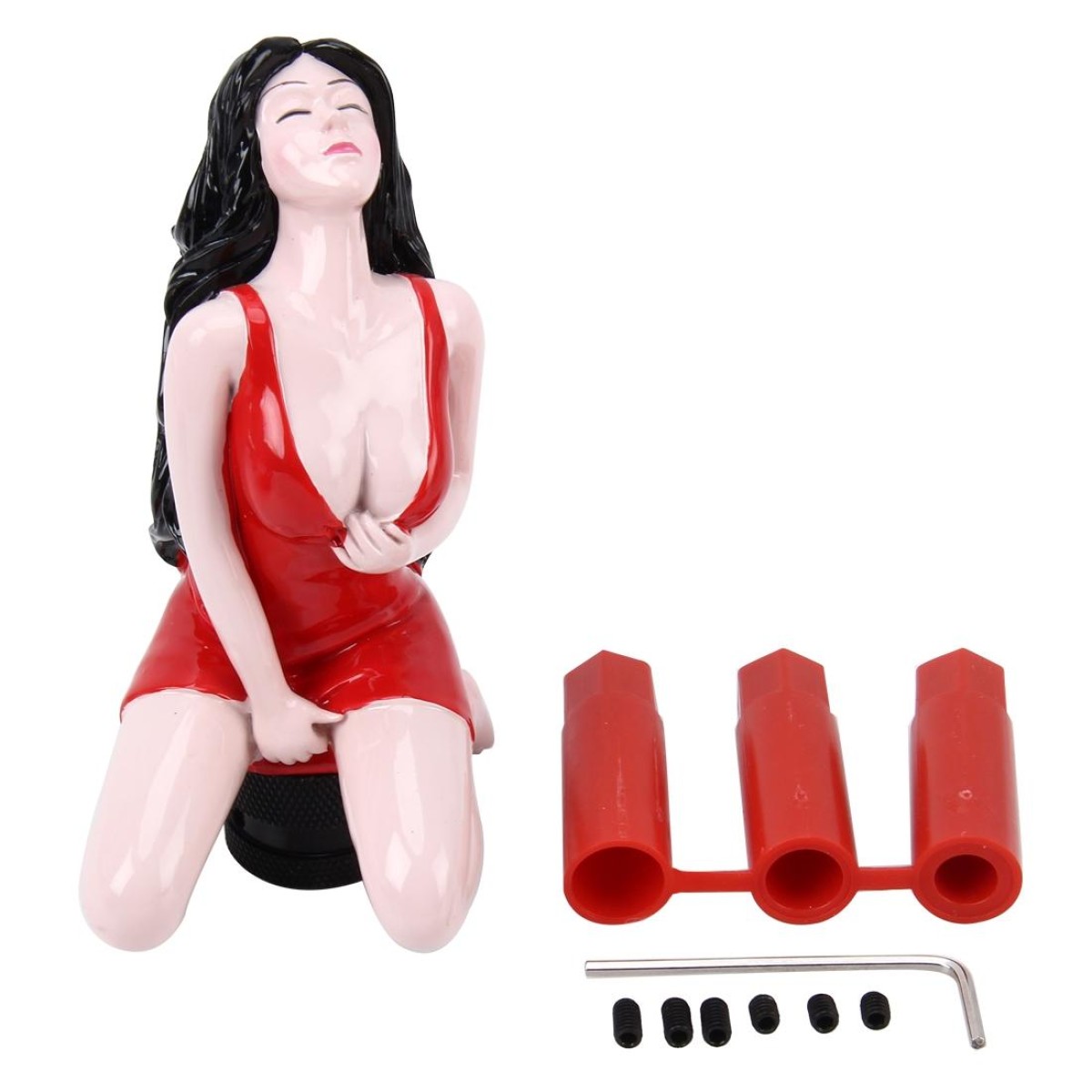 Universal Sexy Beauty Shape ABS Manual or Automatic Gear Shift Knob with Three Rubber Covers Fit for All Car(Red)