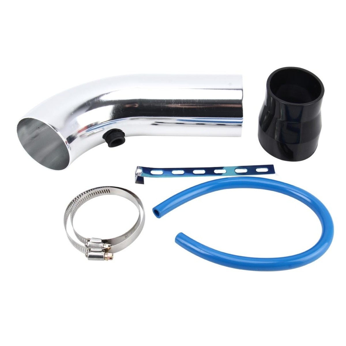 Universal  Air Intake Pipe Super Power Flow Air Intakes Short Cold Racing Aluminium Air Intake Pipe Hose with Cone Filter Kit System (Silver)
