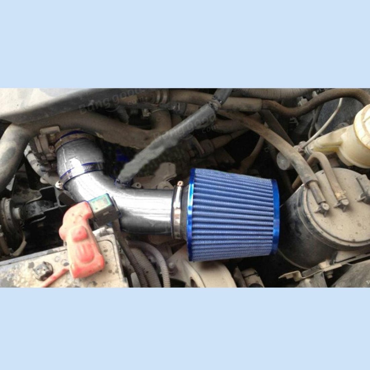 Universal  Air Intake Pipe Super Power Flow Air Intakes Short Cold Racing Aluminium Air Intake Pipe Hose with Cone Filter Kit System (Silver)