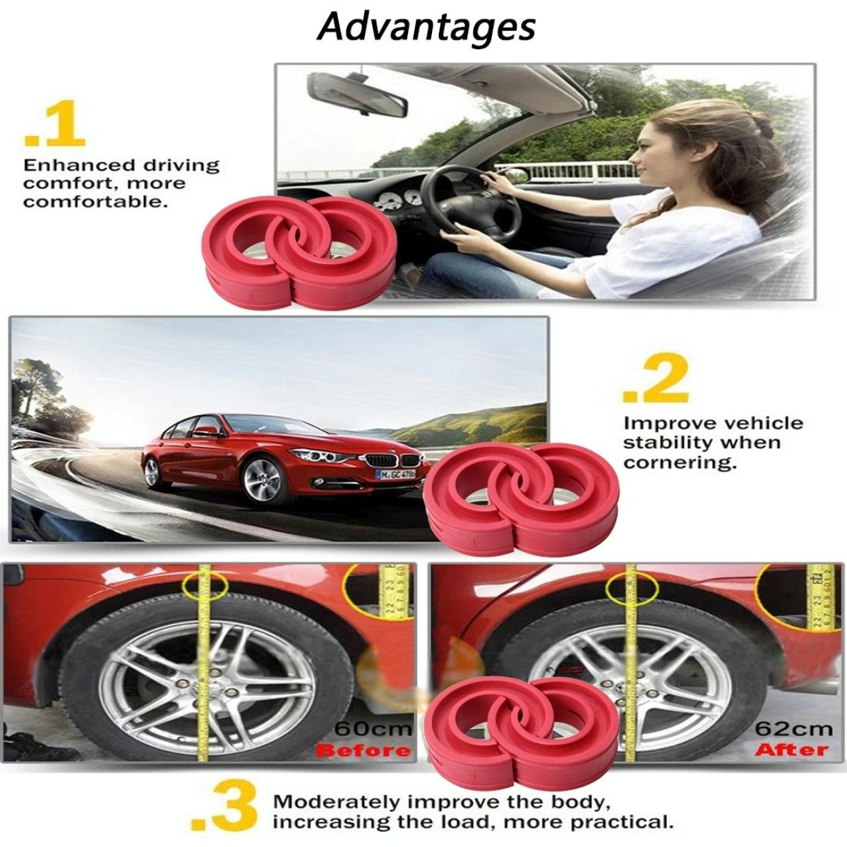 2 PCS Car Auto C Type Shock Absorber Spring Bumper Power Cushion Buffer, Spring Spacing: 27mm, Colloid Height: 50mm(Red)