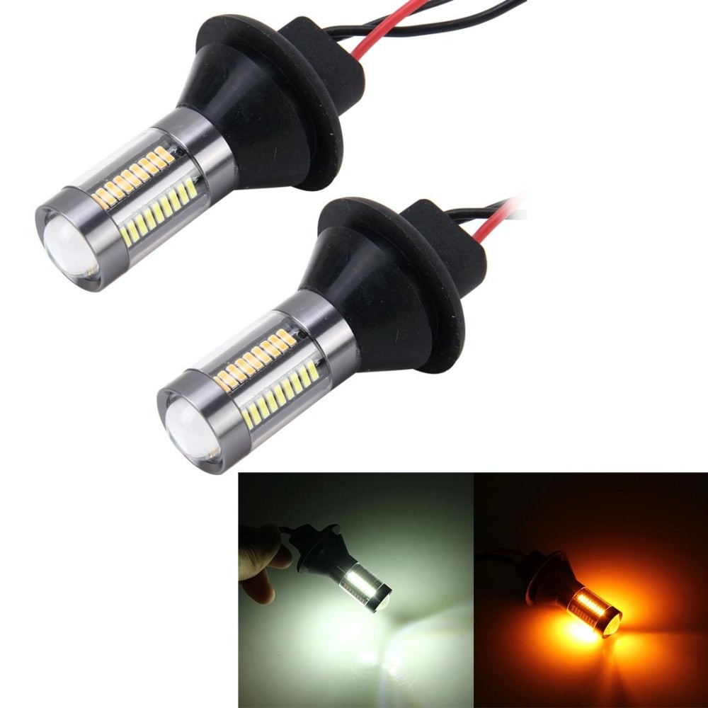 2PCS 1156/Ba15s 5W 300LM 66LEDs SMD-4014 Car Tail Bulb Turn Signal Auto Reverse Lamp Daytime Turn Running Light Car Source (White Light+ Yellow Light),Cable Lenght:1 m