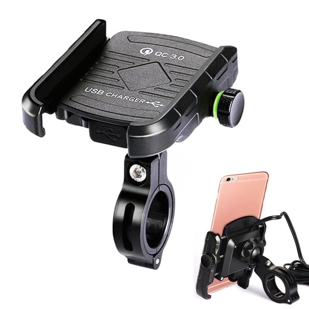 Motorcycles / Bicycle USB Charger QC 3.0 Fast Charging Phone Bracket, Suitable for 6-9cm Device(Black)