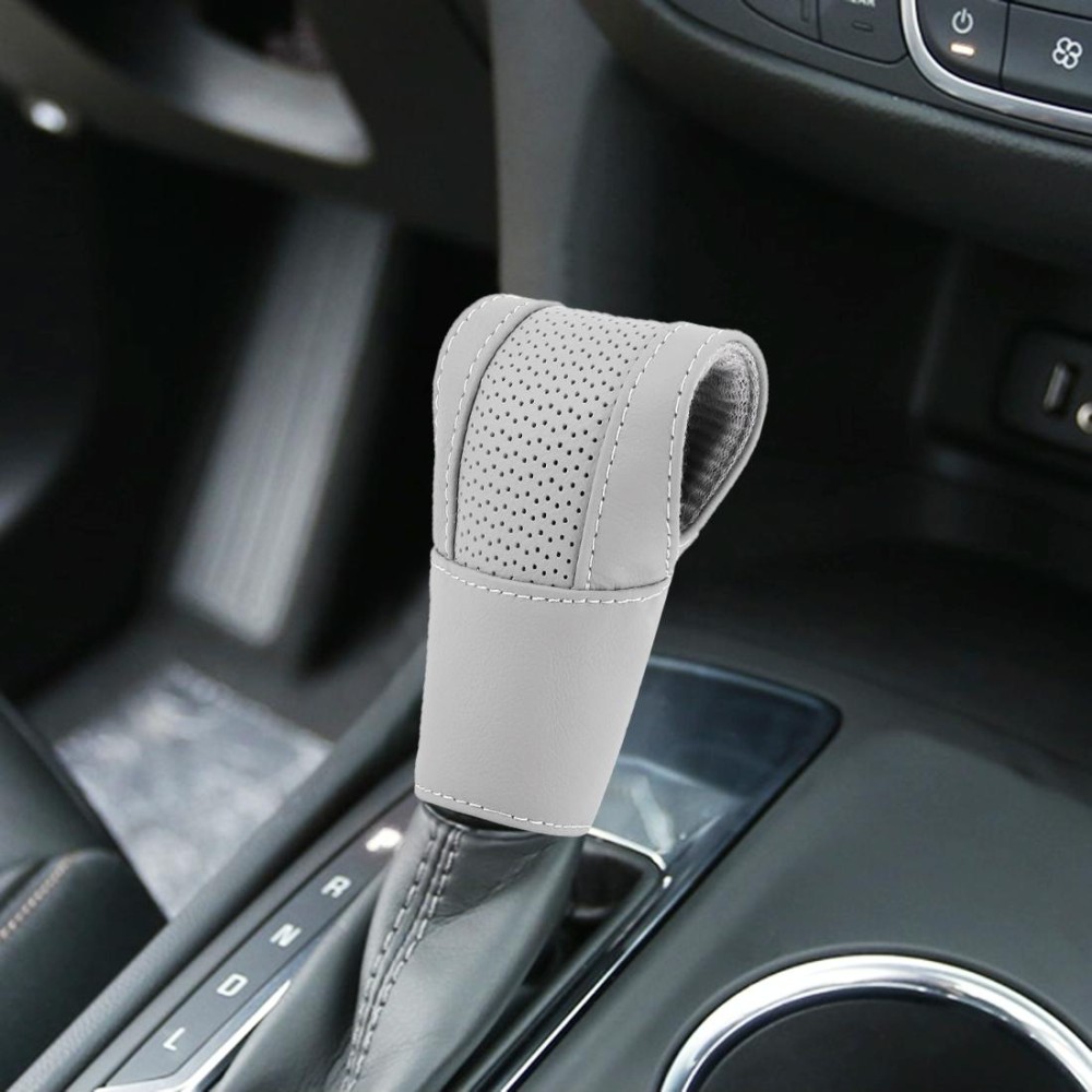 Universal Nonslip Breathable Genuine Leather Car Gear Shift Knob Cover(Grey)