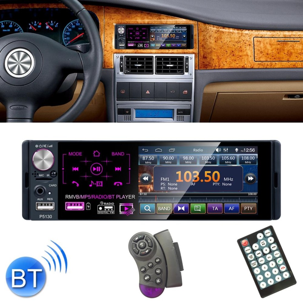 P5130 HD 1 Din 4.1 inch Car Radio Receiver MP5 Player, Support FM & AM & Bluetooth & TF Card, with Steering Wheel Remote Control