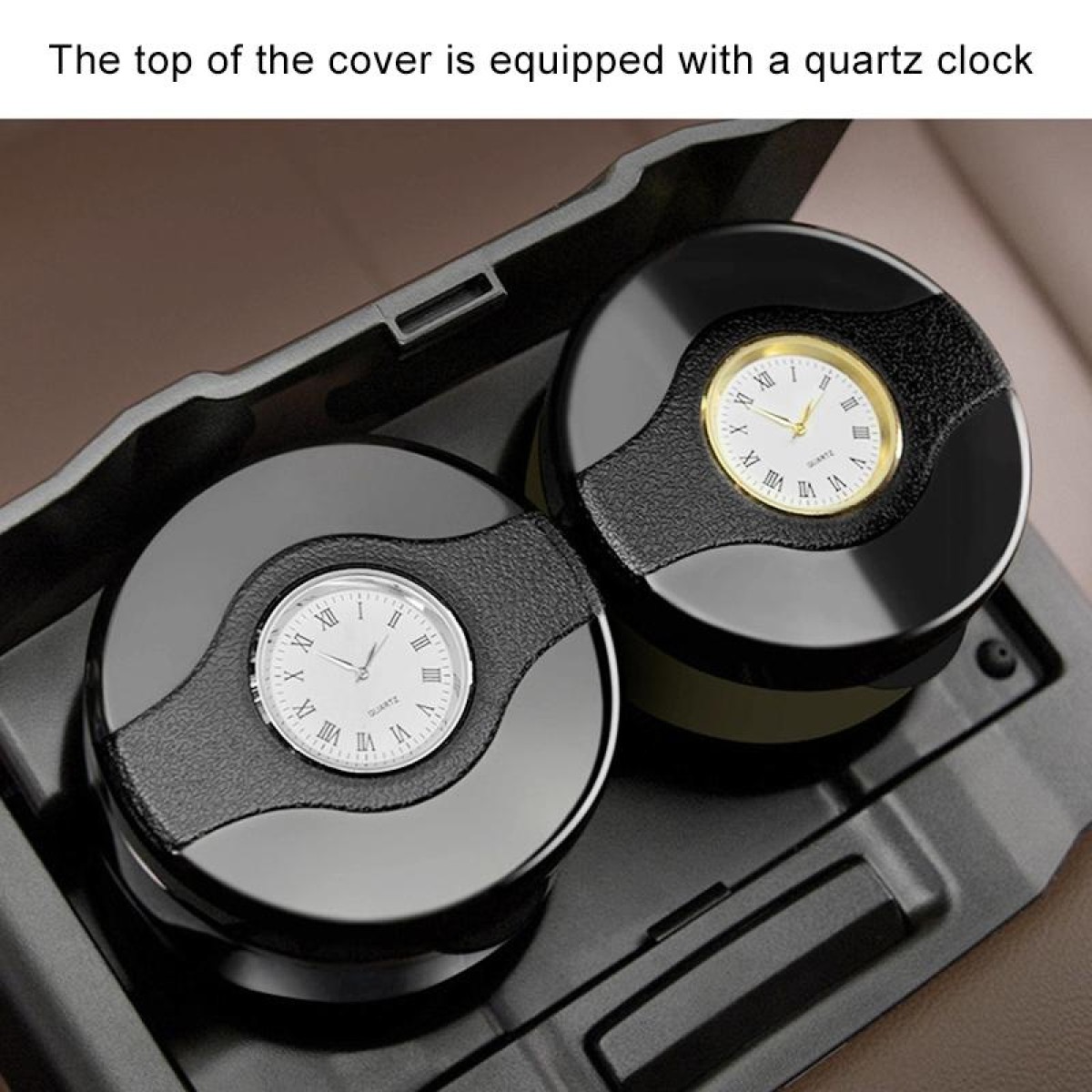 Multi-function Portable Creative LED Car Cigarette Ash Tray Ashtray with Clock(Gold)